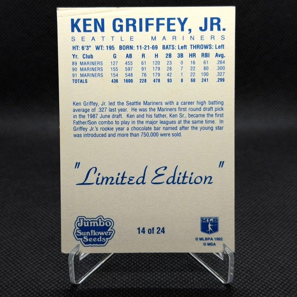 Ken Griffey Jr 1992 Jumbo Autograph Series III #14 Mariners VG